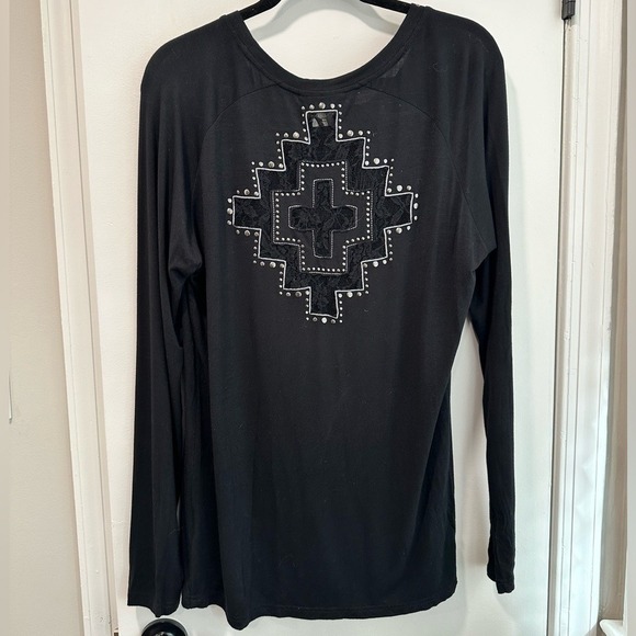 Ariat Black Long Sleeve Top XL Lace Detail Studded Accents Casual - Picture 4 of 7